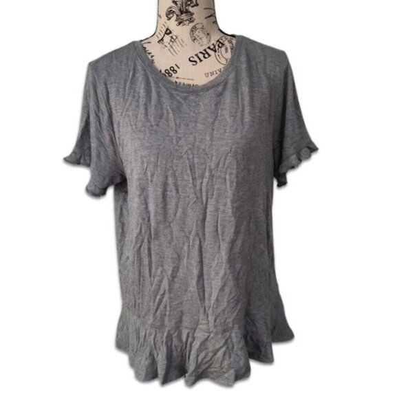 Kate Spade Short Sleeves Crew Neck Ruffle Bottom T-Shirt Top Gray Women's Size M - Picture 1 of 7